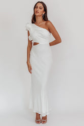 Deanna One-Shoulder Ruffle Maxi Dress White