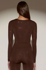 Embellished Long-Sleeve Top in Chocolate Brown