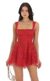 Floral Fit and Flare Dress in Red