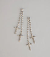 Sleek Sparkle Rhinestone Cross Linear Earrings