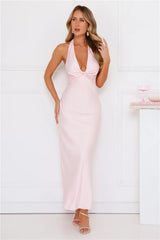Opulent Style Halter Satin Maxi Dress Pink