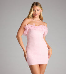 Linda Strapless Ruffle Beaded Mini Dress