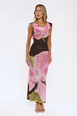 Strawberry Spritz Mesh Maxi Dress Brown