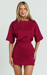 Karyna Mini Dress shirt Dress in Wine