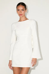 Elegant Cutie Ivory Bow Long Sleeve Backless Mini Dress