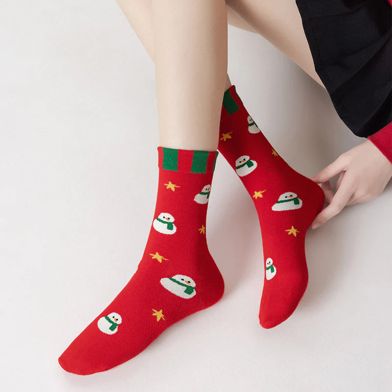 5 Pack Cute Cartoon Couples Crew Knee High Christmas Socks