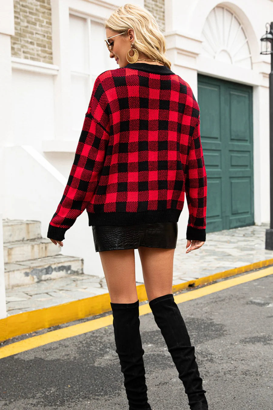 Fitted Tartan Button Christmas Cardigan