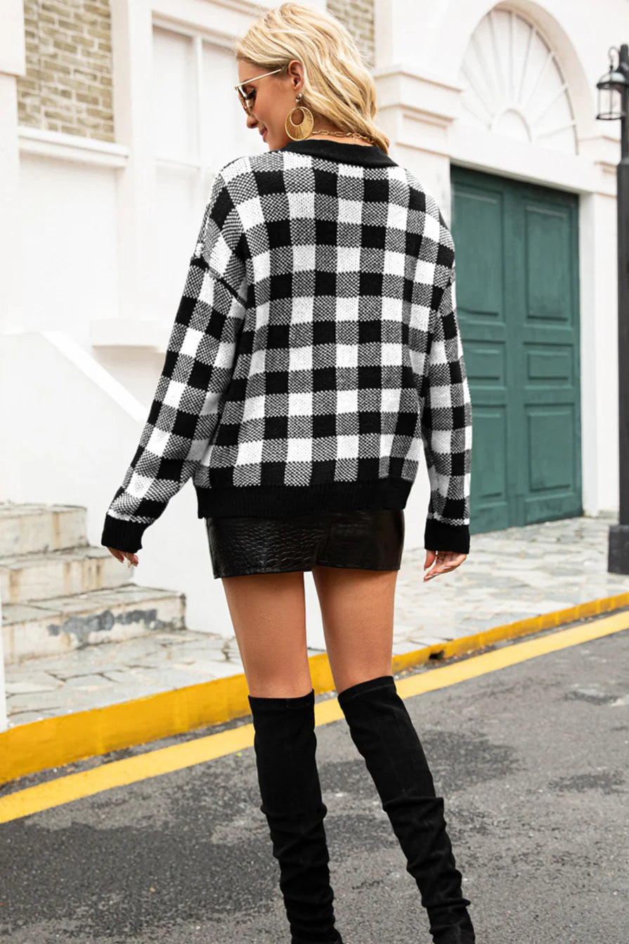 Fitted Tartan Button Christmas Cardigan