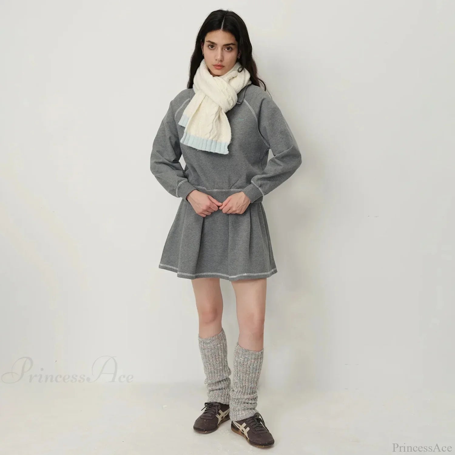 Winter Wool Blend Elegant Minimalist Two Color Splicing Scarf