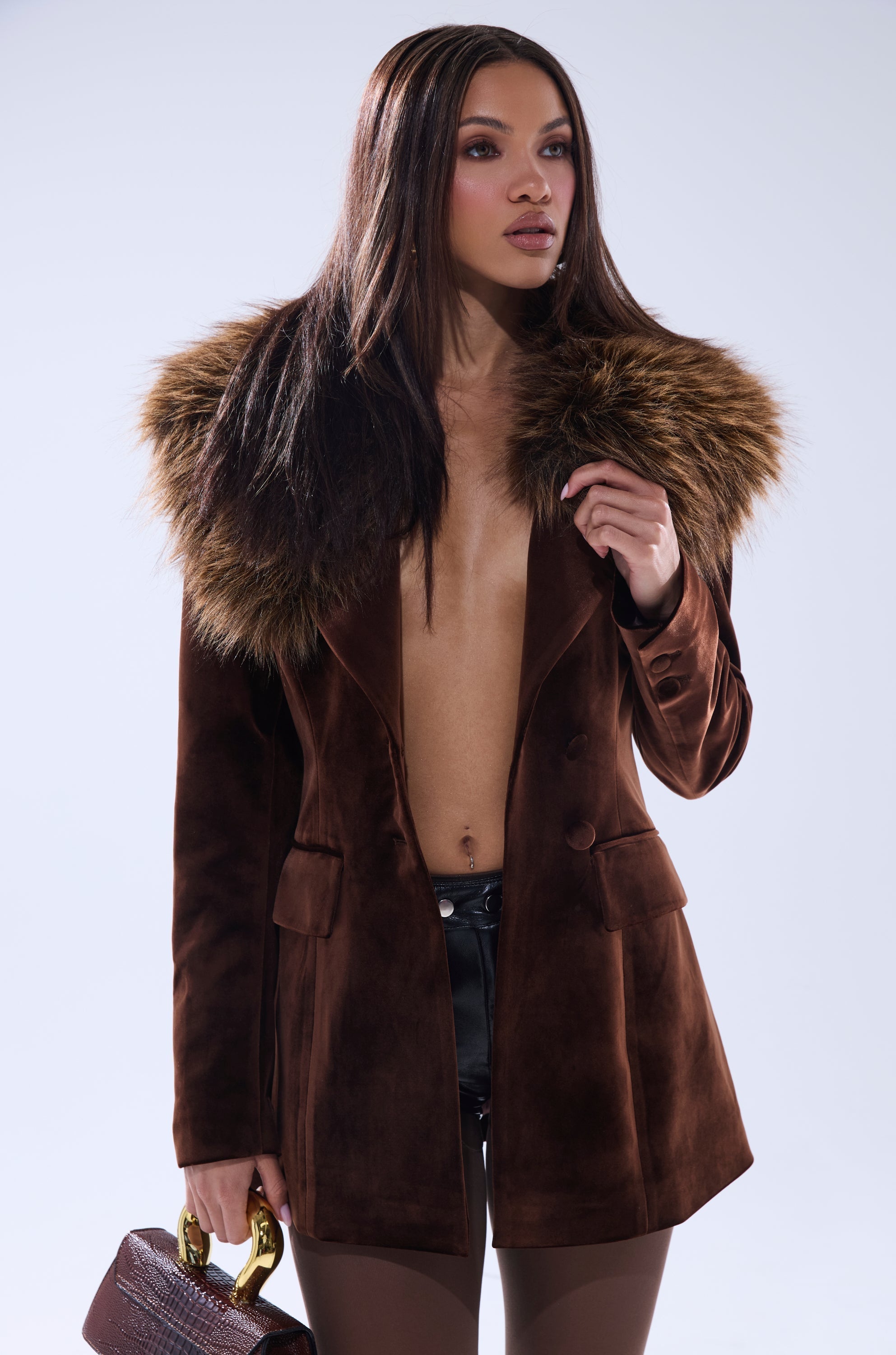 SUNDAY VELVET BLAZER WITH REMOVABLE FUR COLLAR