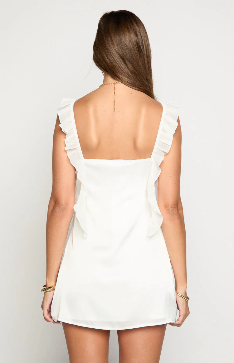 Joyce White Satin Mini Dress