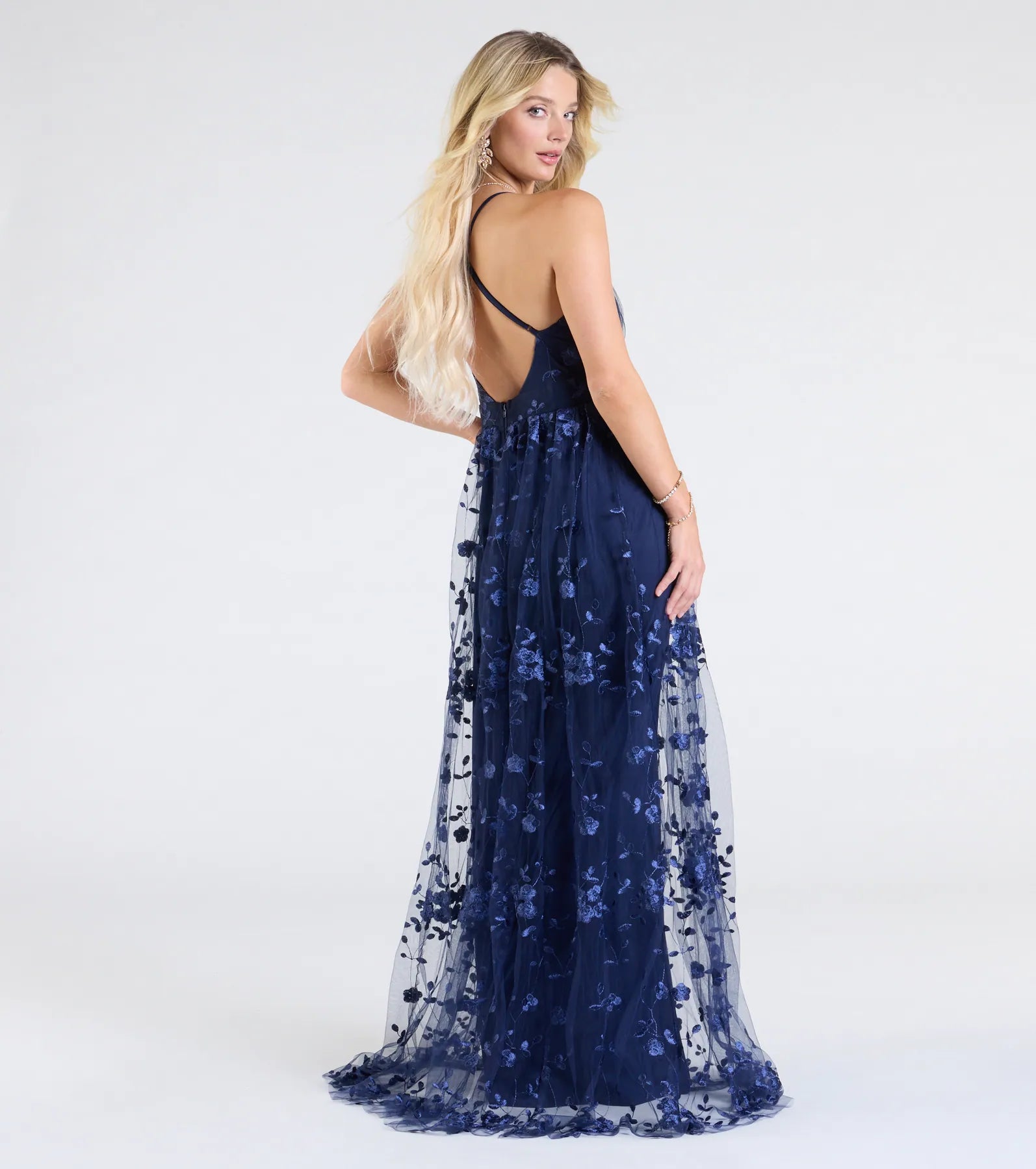 Nina Strappy A-Line Floral Tulle Formal Dress
