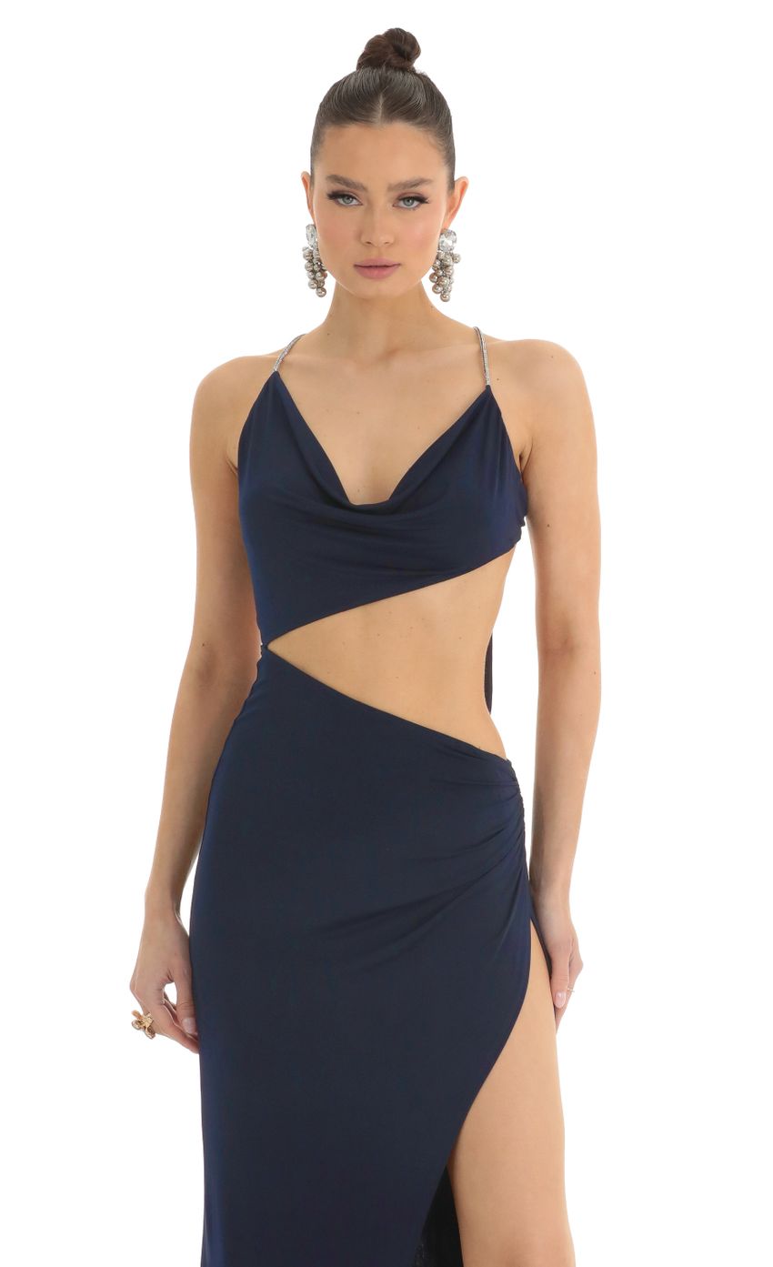 Rhinestone Cutout Maxi Dress in Navy