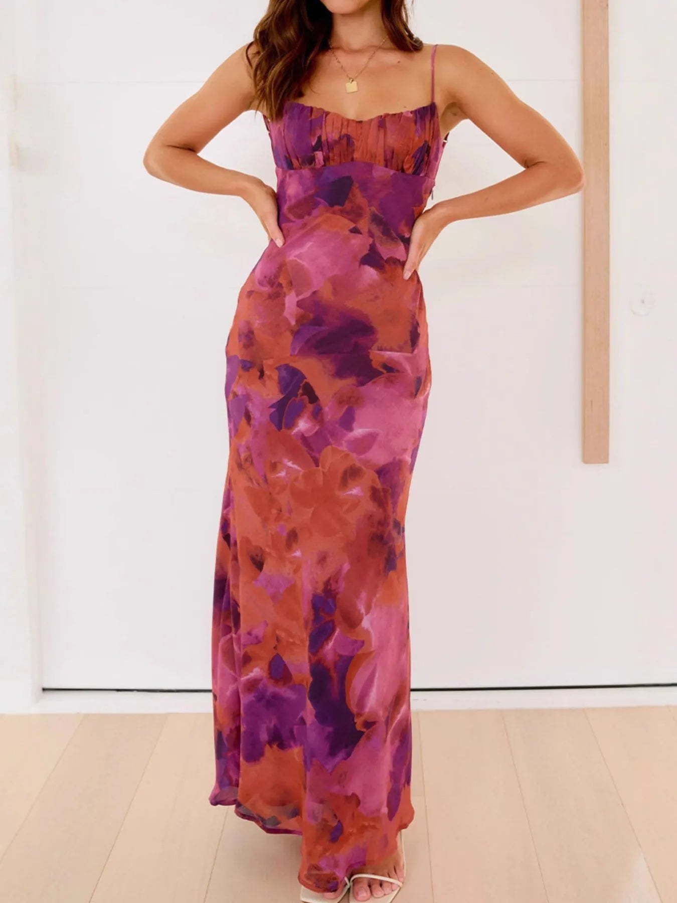 Cutout Printed Cami Maxi Dress