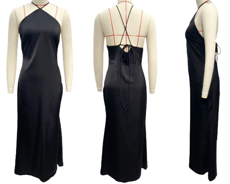 Solid Color Slim Fit Backless Halter Tight Dress