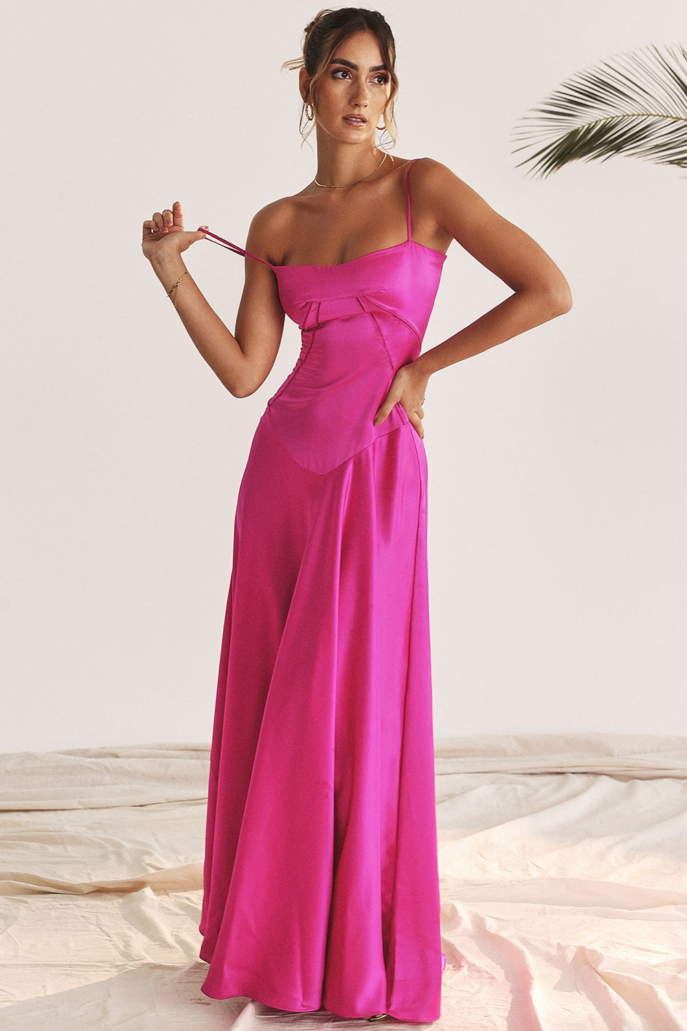 fuchsia lace up maxi dress